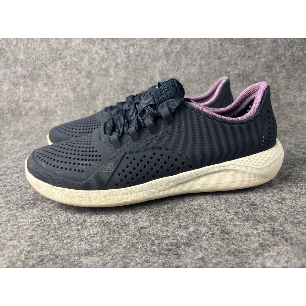 Crocs LiteRide Pacer Women Size 9 Navy Blue Lavender Lace Up Sneakers 205234